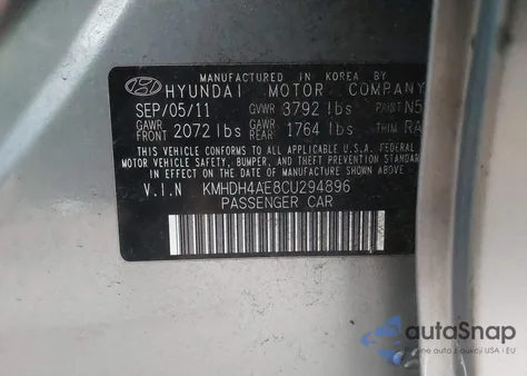 2012 Hyundai Elantra Gls (Ulsan Plant) z USA, uszkodzony, nr VIN KMHDH4AE8CU294896
